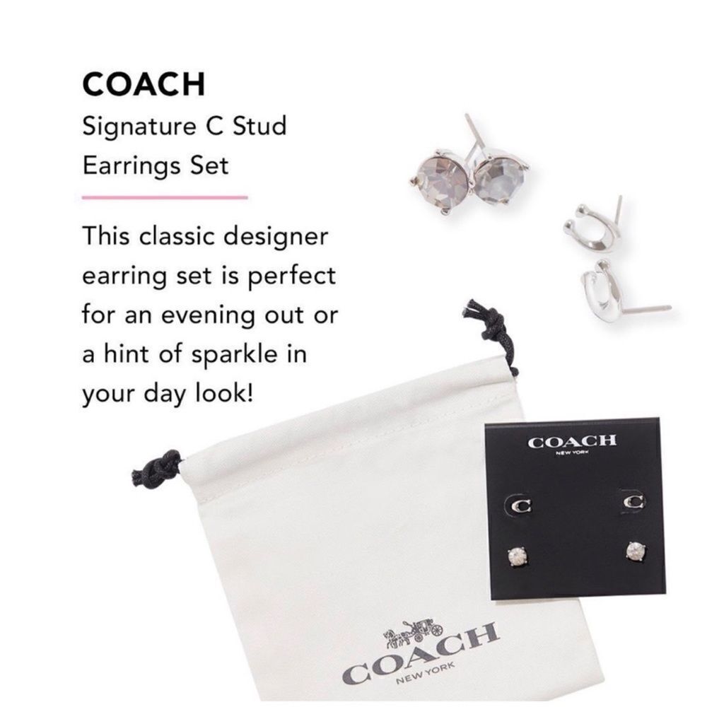 Coach Signature C Stud Earrings Set of Two • NWT - Picture 3 of 9
